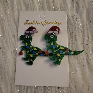 Santa Dinosaur Fashion Earrings